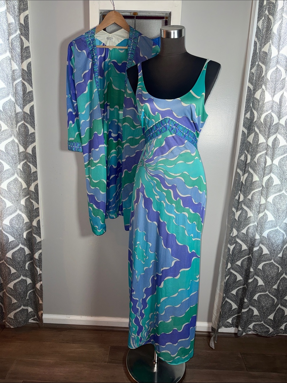 Vintage Emilio Pucci for Formfit Rogers 2-Piece Lounge Set Dress & Robe S